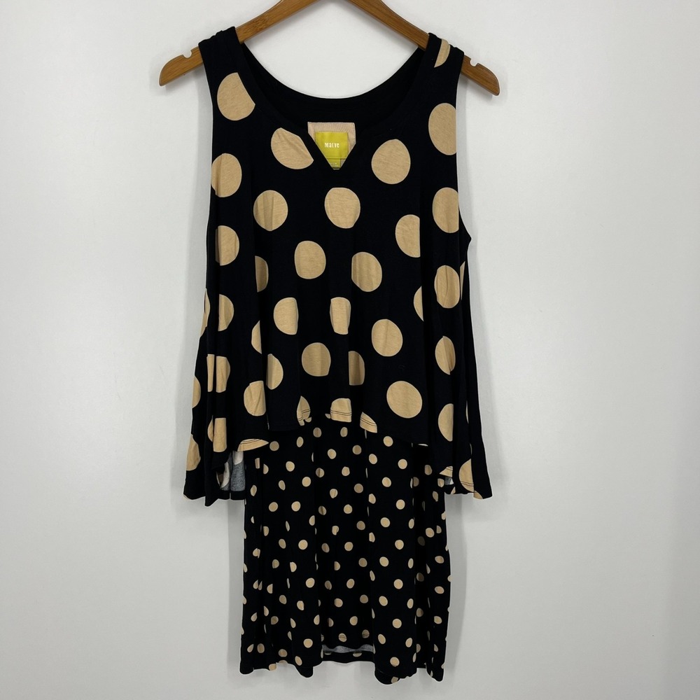 Maeve Anthropologie Davina Dress Women's‎ M Black Layered Polka Dot Sleeveless